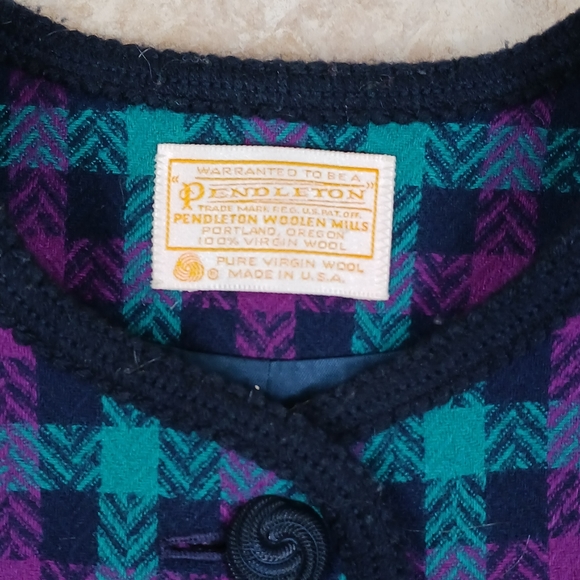 Vintage PENDLETON  100% Virgin Wool Jacket Collarless Women's Size 12 Plaid - Picture 4 of 8